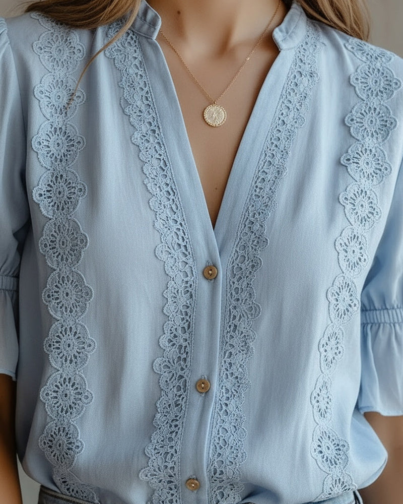 Blus Spets Panel Ståkrage