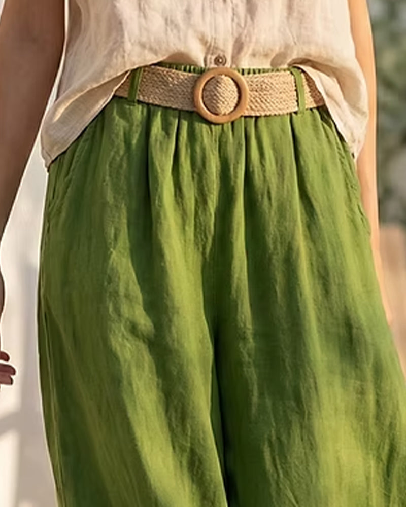 Set Med Ärmlös Topp I Bomull Och Linne Avslappnad