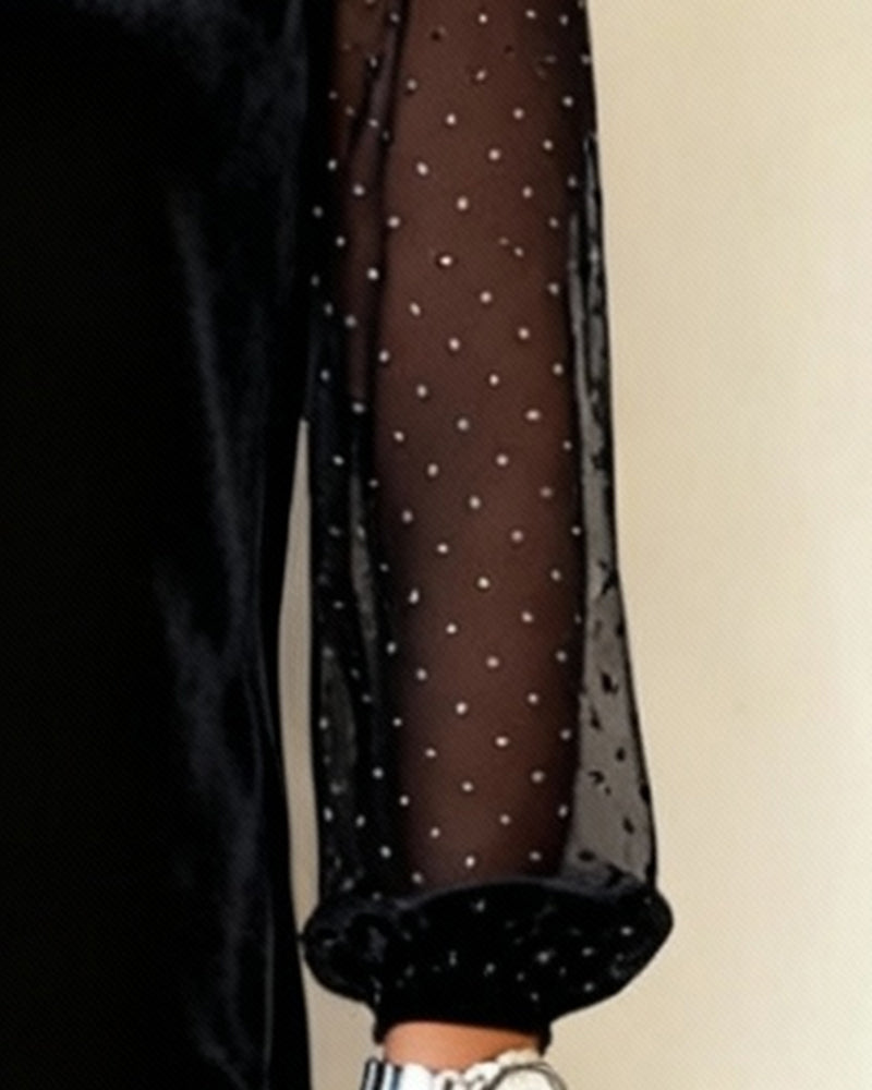 Klänning Med Nätpanel Sammet Spets