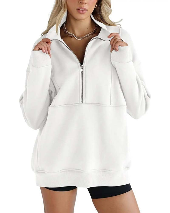 Sweatshirt Solid Färg Slag Kragdragkedja