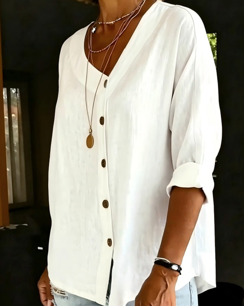 Skjorta Asymmetrisk Knäppning Enfärgad Knäppning Framtill