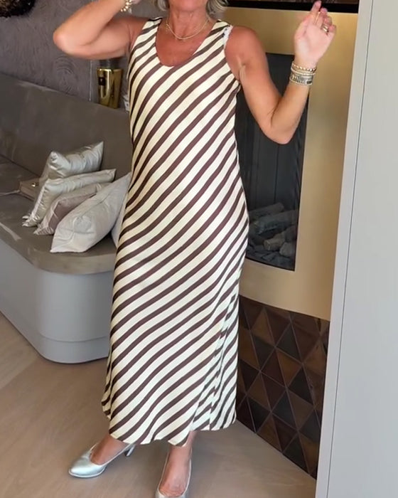 Klänning Ärmlös Rand Slip Maxi