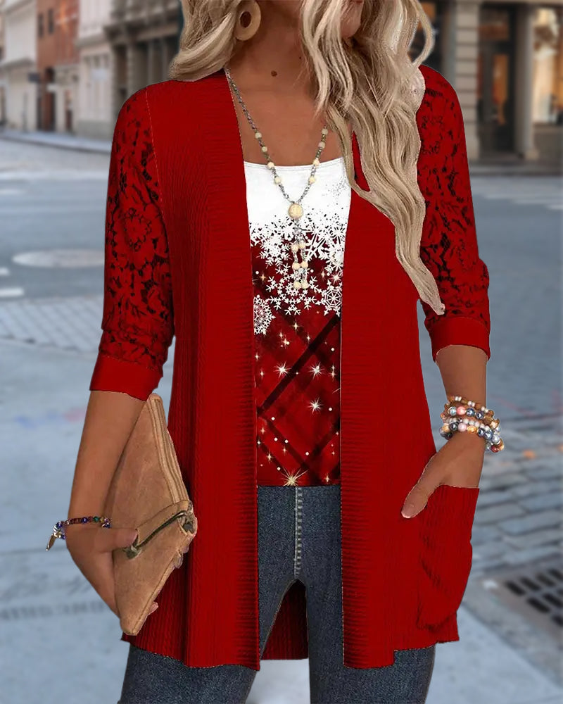 Stickad Topp Med Tryck I Fejk Tvådelad Design