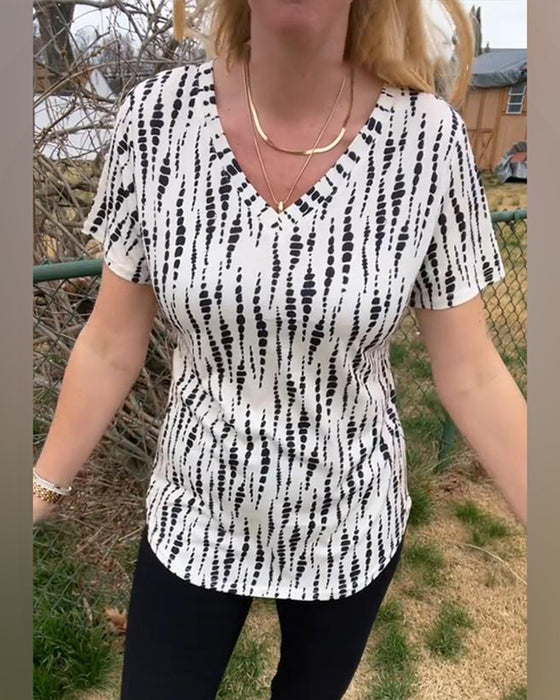 T-Shirt Tryckt Kortärmad V-Ringning