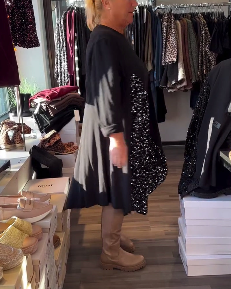 Klänning Glitter Panel Rund Halsringning