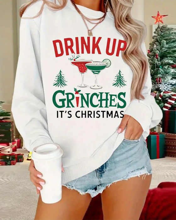 Luvtröja Rund Hals Tryckt Vinglas