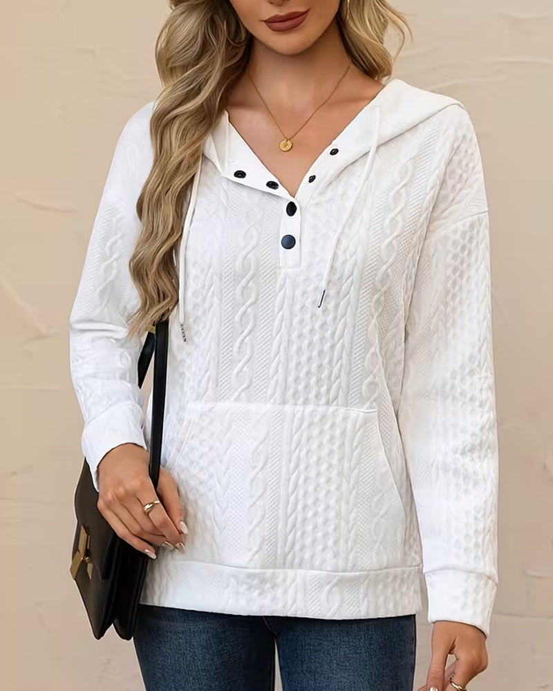 Hoodie I Enfärgad Knappning Jacquard