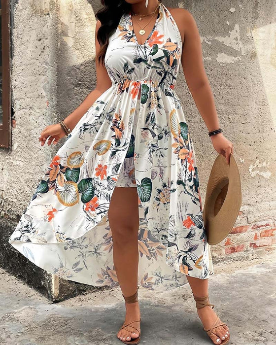 Set V-Hals Halter Ärmlös Klänning + Shorts
