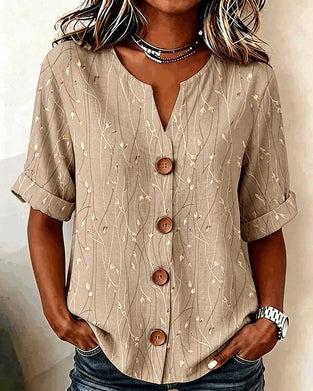Blus Mini V-Hals Knapp Casual