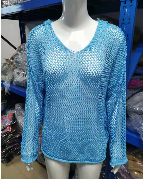 Damtoppar Virkad Hålig Med Huva Långärmad