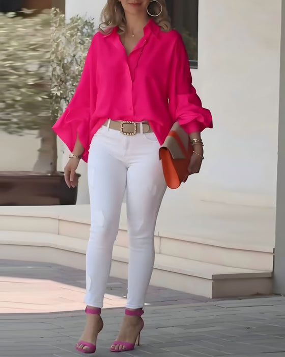 Skjorta Puffärm Elegant Kragad