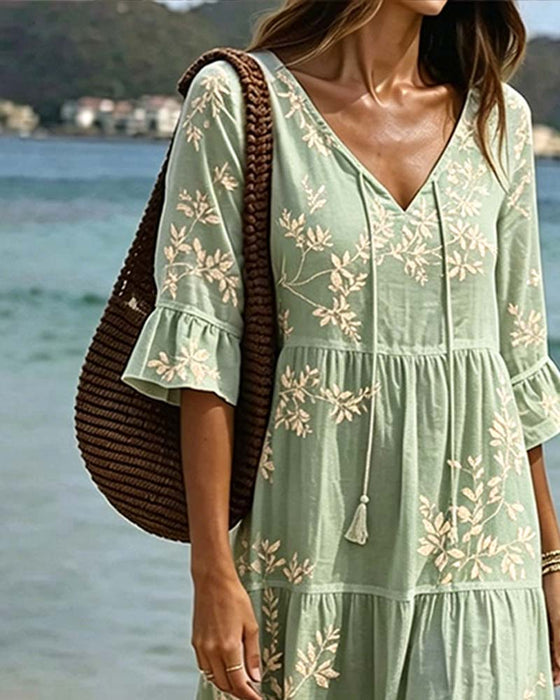 Klänning Ruffle V-Hals Knyt Resort