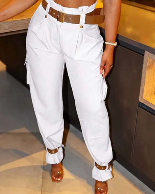 Casual cargobyxor i enfärgad ficka