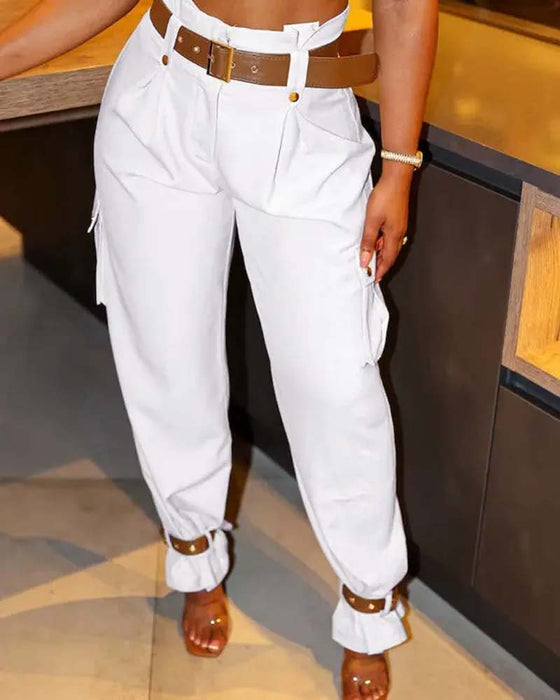 Casual cargobyxor i enfärgad ficka