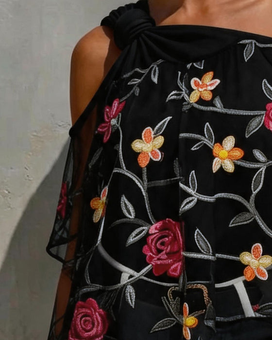 Blus Mesh Rose Enaxlad Twist Knut