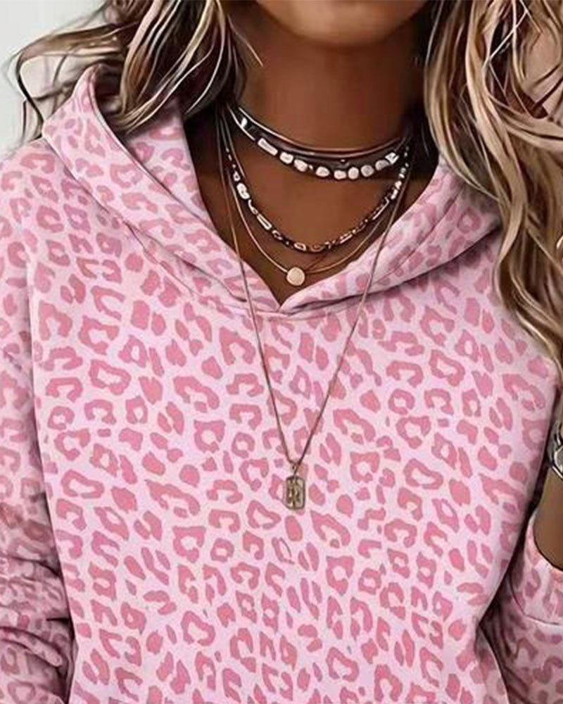 Hoodie Huva Leopard Ficka Löst