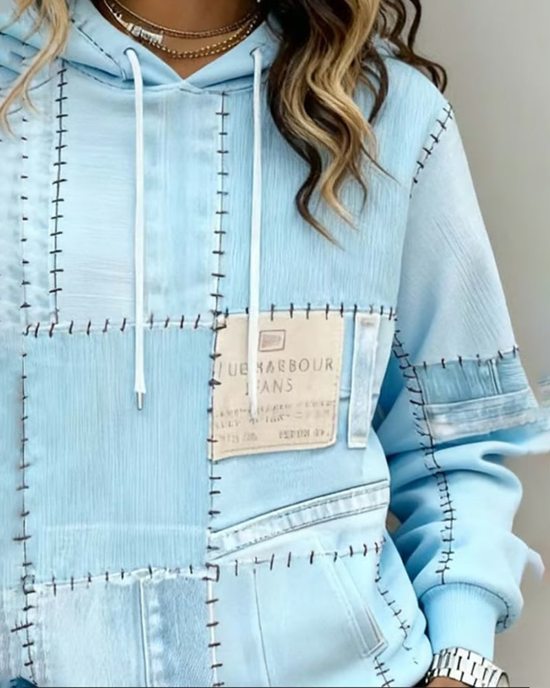 Lösittande Hoodie Med Färgblockning