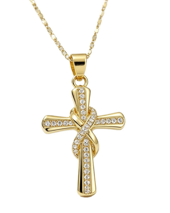 ✝️ Damhalsband med Gnistrande Korshänge – Elegant Tvinnad Design För Vardag & Speciella Tillfällen