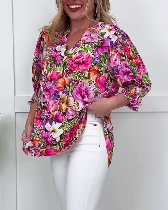 Blus Kort Ärm Modern Blommig