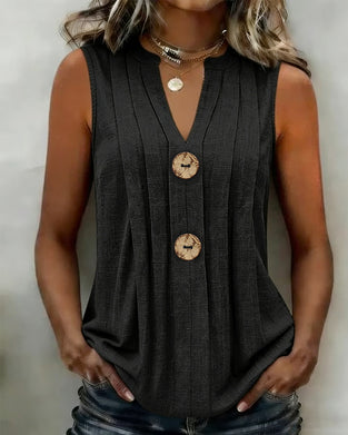 Linne V-Hals Veckad Ärmlös