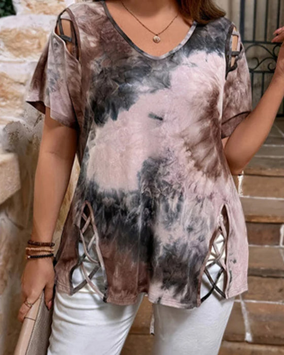 T-Shirt Hjärtmönster Genombruten Kortärmad