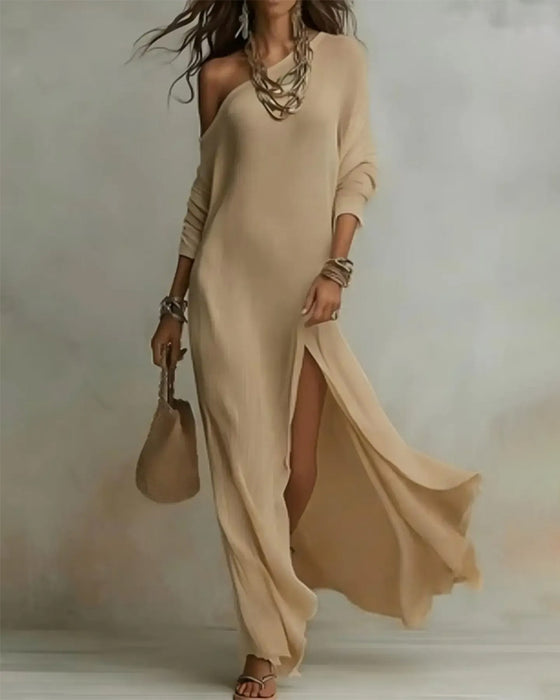 Klänningar Off-Shoulder Kortärmad Spräck Lång
