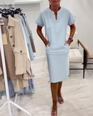 Klänning Kortärmad Kontrastfärg Rak