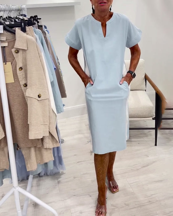 Klänning Kortärmad Kontrastfärg Rak