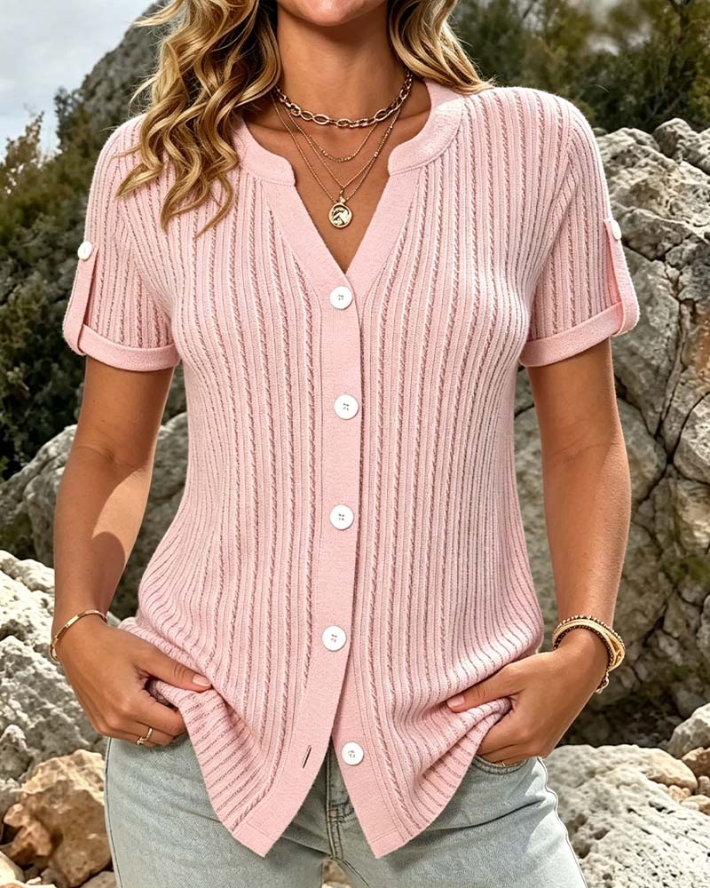 Blus Mini V-Hals Knapp Solid