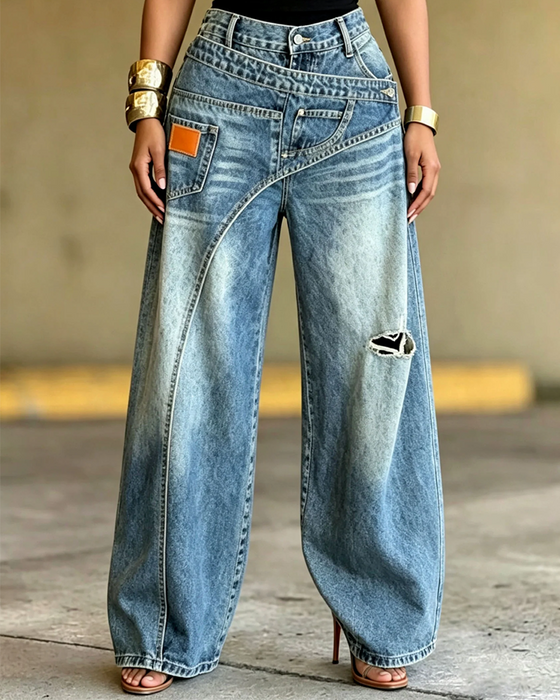 Byxor Oregelbunden Rivna Denim Långa