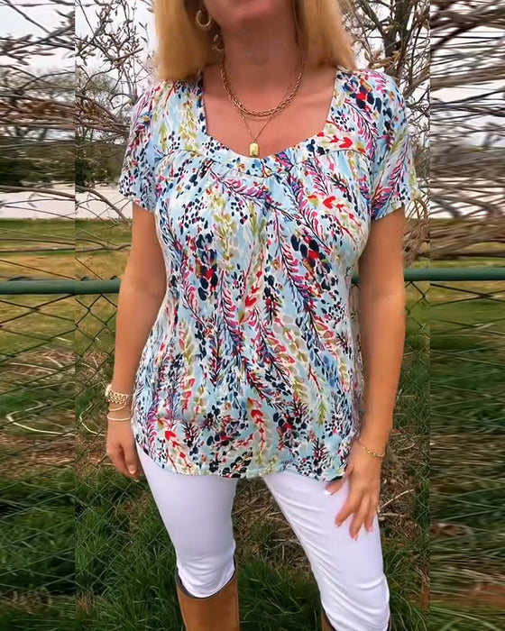 T-Shirt U-Ringad Kortärmad Mönstrad