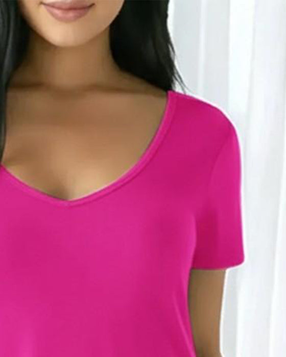 Klänning Enfärgad V-Ringad Korta Ärmar Maxi