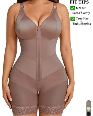 Dam Dragkedja Spets Magkontroll Shapewear Bodysuit