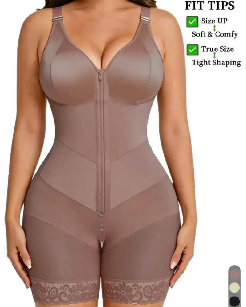 Dam Dragkedja Spets Magkontroll Shapewear Bodysuit