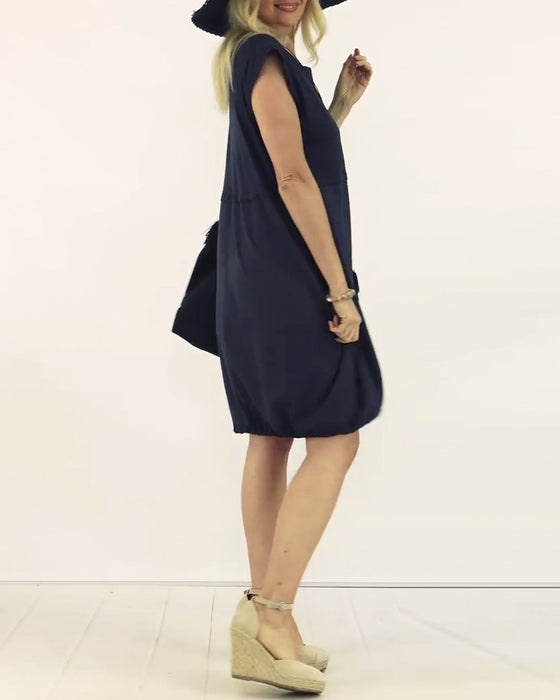 Klänning Rund Hals Ärmlös Tryckt