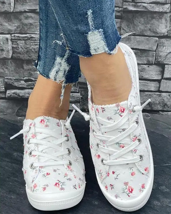 Skor Blommigt Print Mode Casual Tyg