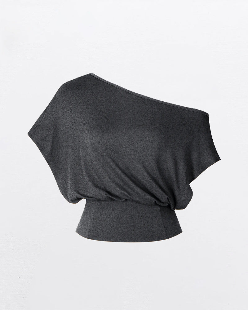T-Shirt Asymmetrisk Fåll Åtsittande Fladdermus