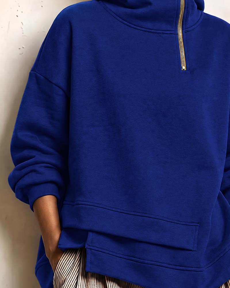 Sweatshirt Polokrage Dragkedja Oregelbunden