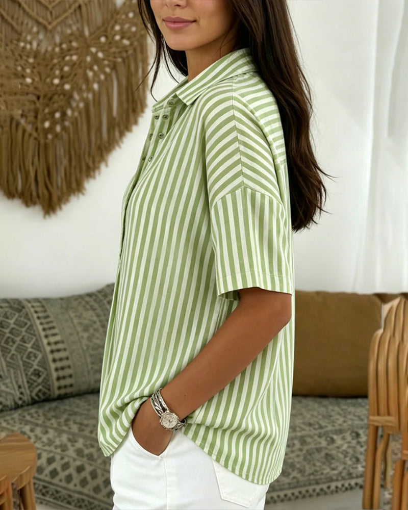 Blus Randig Casual Knäppning