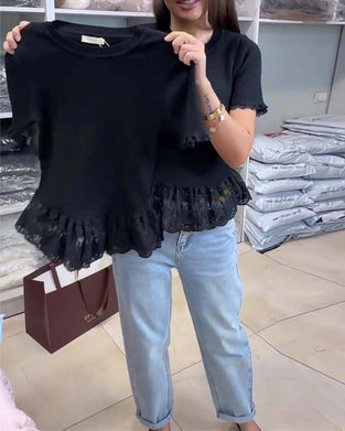 Topp Enfärgad Lappverk Ribbstickad