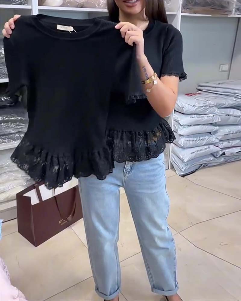 Topp Enfärgad Lappverk Ribbstickad