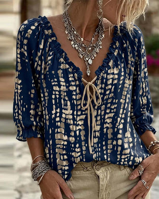 Blus Bohemian Ruffle Knytning