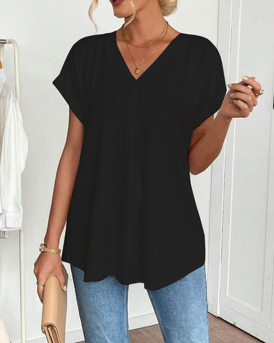 T-Shirt Kortärmad Enfärgad Lapptäcksdesign