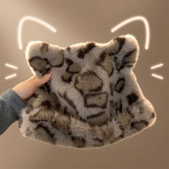 Hatt Leopardmönster Plysch Kattöra