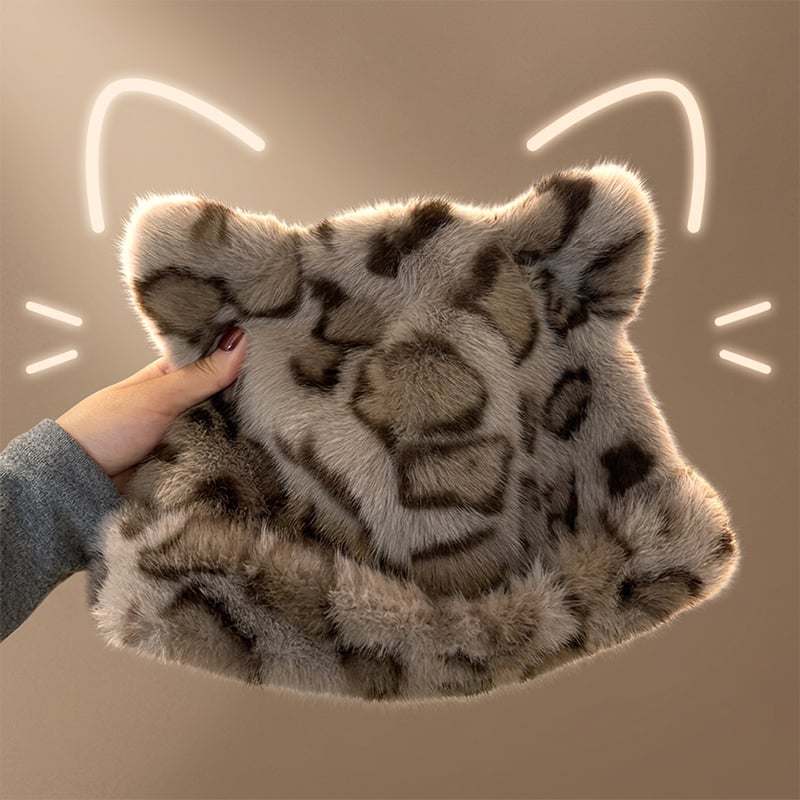 Hatt Leopardmönster Plysch Kattöra
