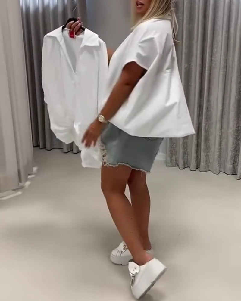 Blus Krage Loose Fit Fladdermusärm