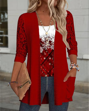 Stickad Topp Med Tryck I Fejk Tvådelad Design