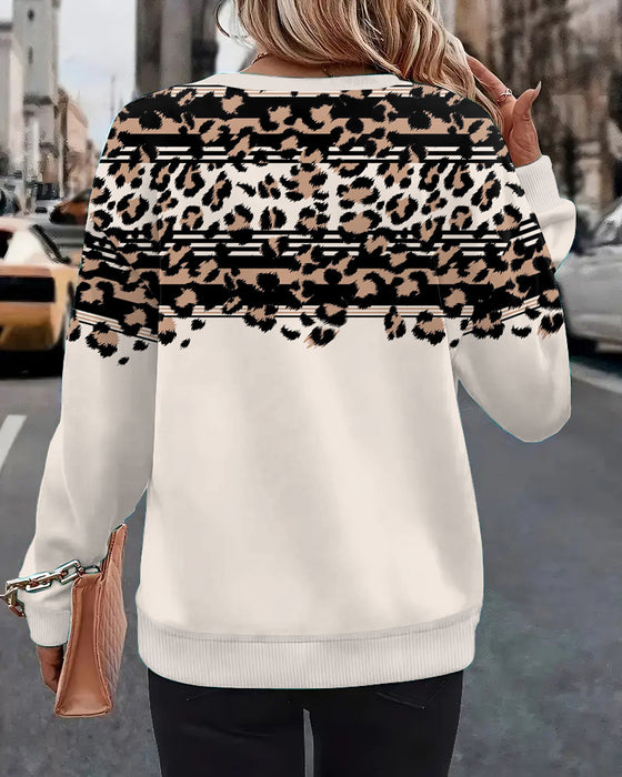 Sweatshirt Med Rund Hals Och Leopardmönster