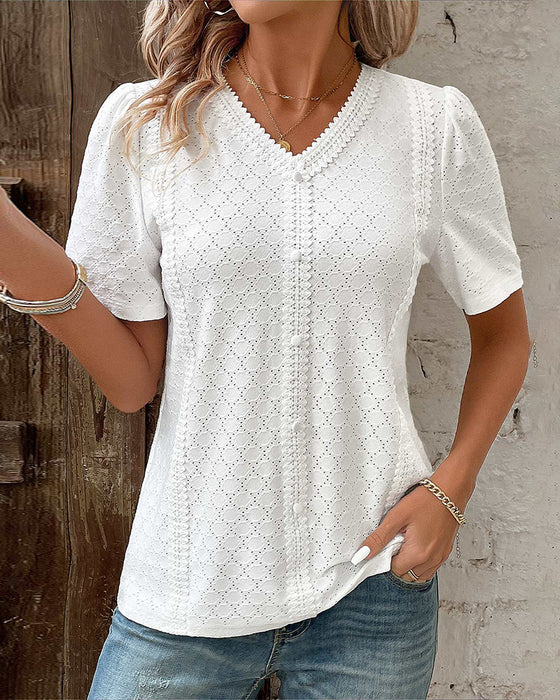 Bubbelärmad enfärgad topp