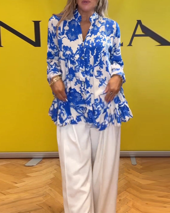 Långärmad blus med fräsch tryck